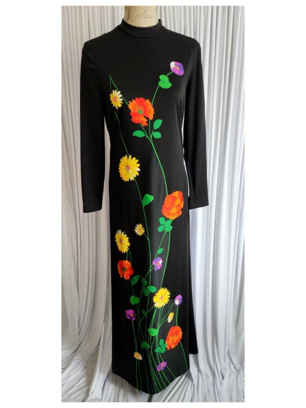 RARE Vintage Lilli Diamond California Mod Floral Maxi Dress | Black | Size 2 4